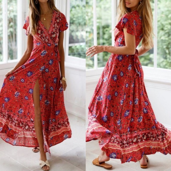 KismetsKloset Dresses & Skirts - ❣️LAST CALL❣️DAHLIA PINNATA BOHO WRAP MAXI DRESS